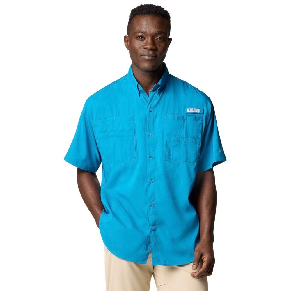 Columbia PFG Bahama II Fishing Shirt Mens XL Blue Short Sleeve Button Down Vent